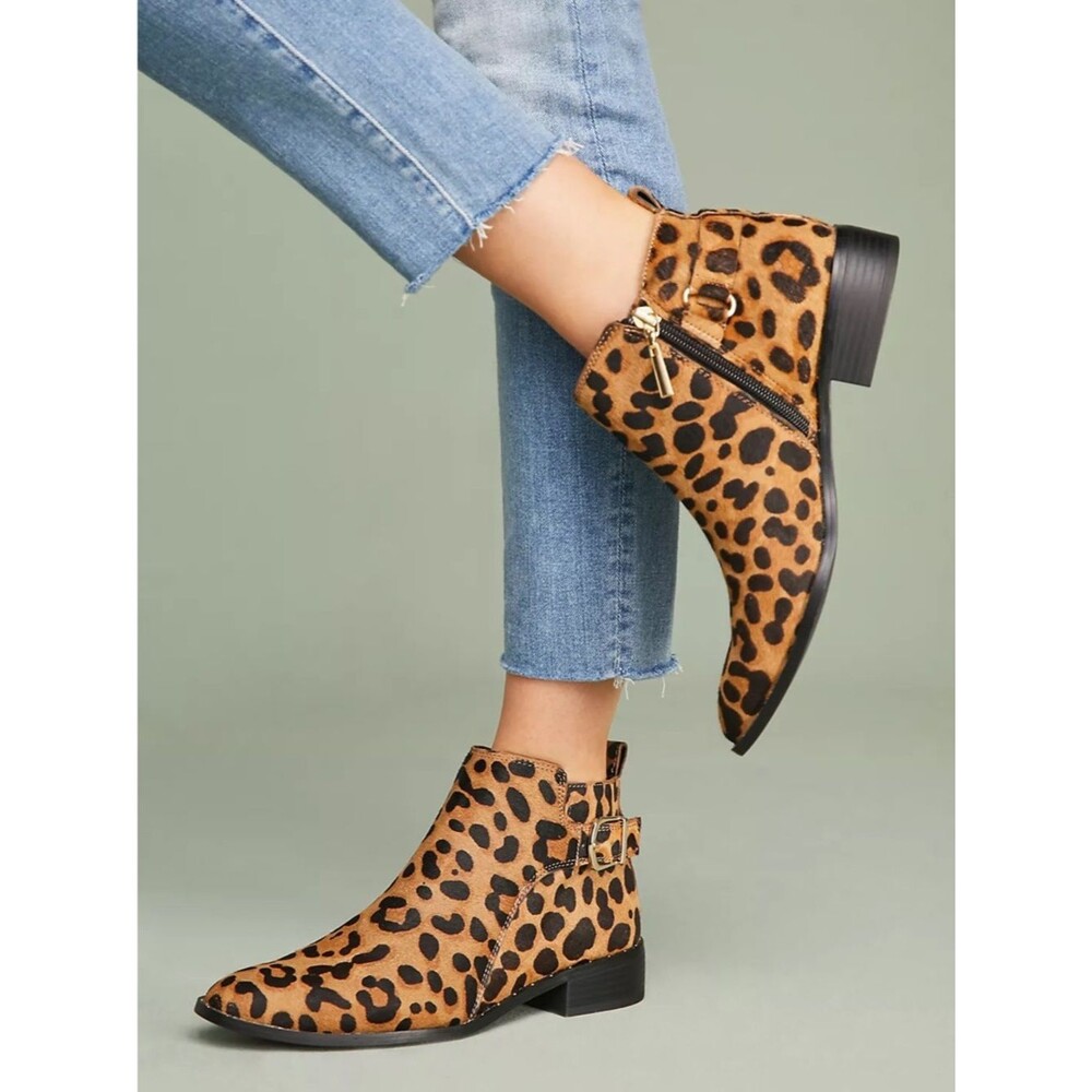 Anthropologie x Steven by Steve Madden Cio Leopard Boots Sz 9.5 Cowhide Chic